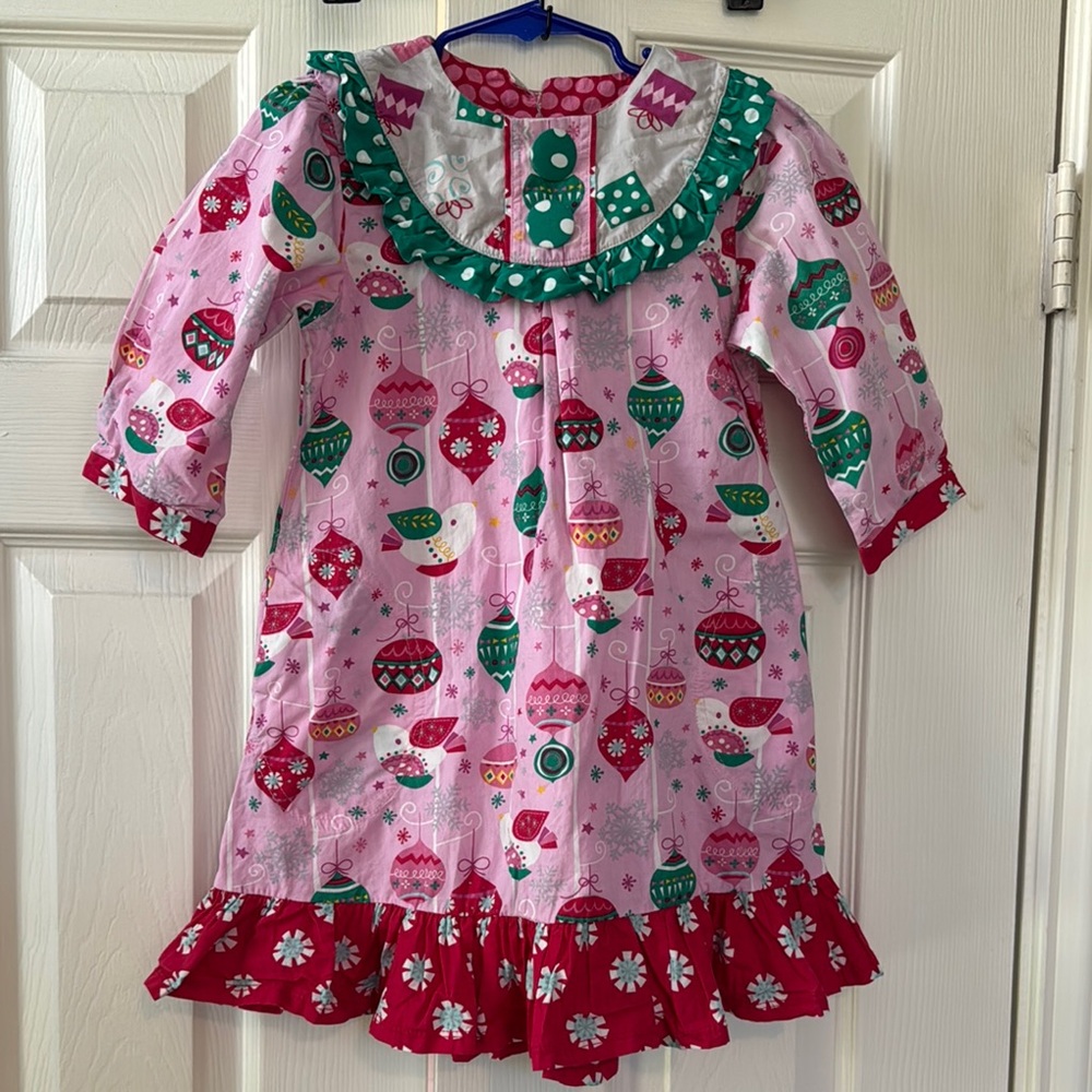 Jelly the Pug Pink and Green Christmas Kids Dress sz 5